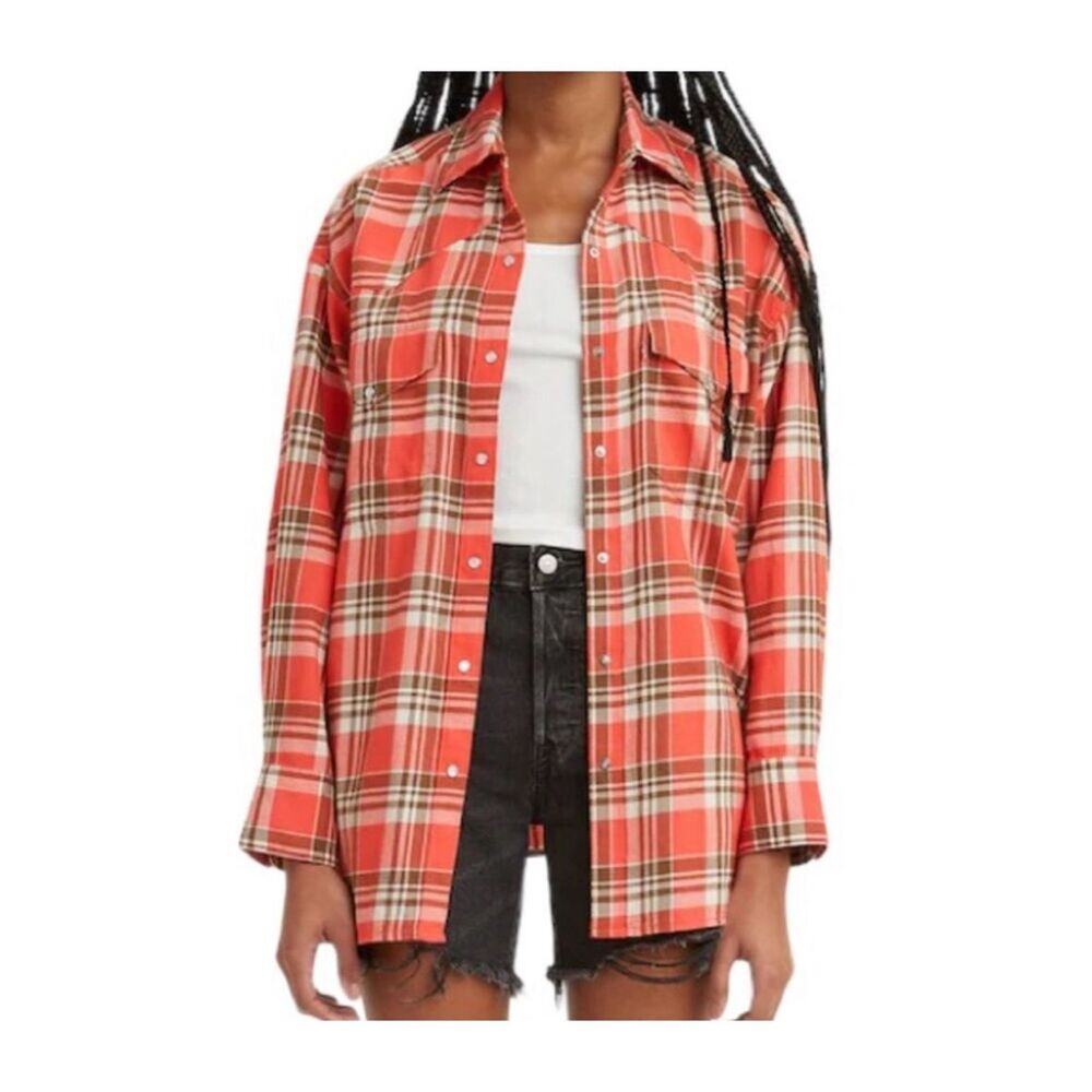 Levi's Womens's Dylan Relaxed Western Plaid Flannel Shirt Size X Large‎ New